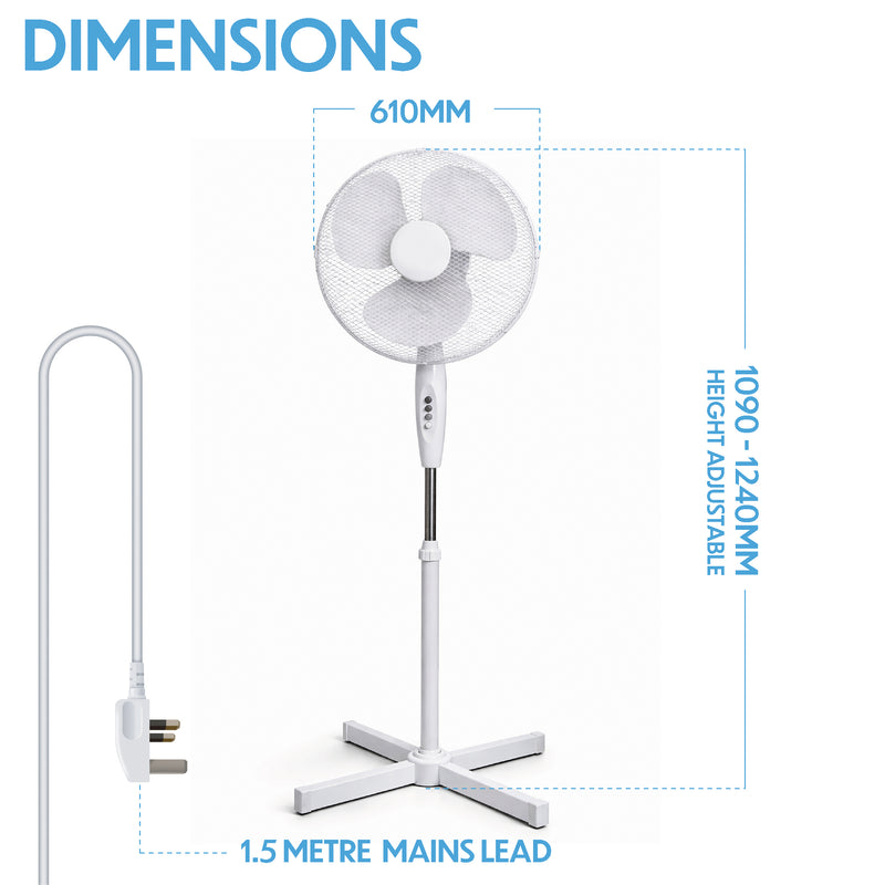 Prem-i-air 16" Pedestal Fan with Oscillation, Adjustable Height - White - EH5795, Image  of 8