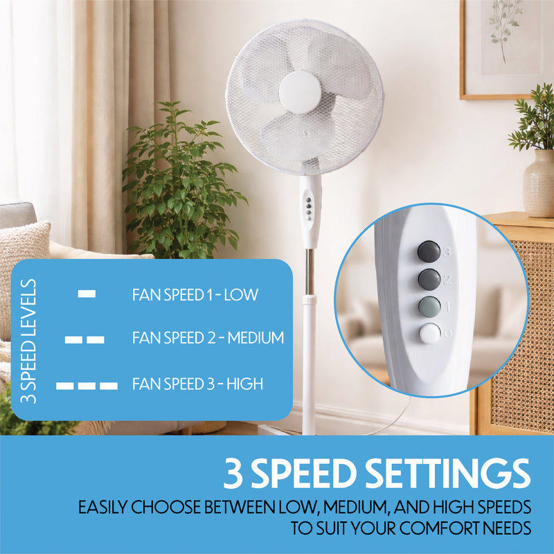 Prem-i-air 16" Pedestal Fan with Oscillation, Adjustable Height - White - EH5795, Image  of 8