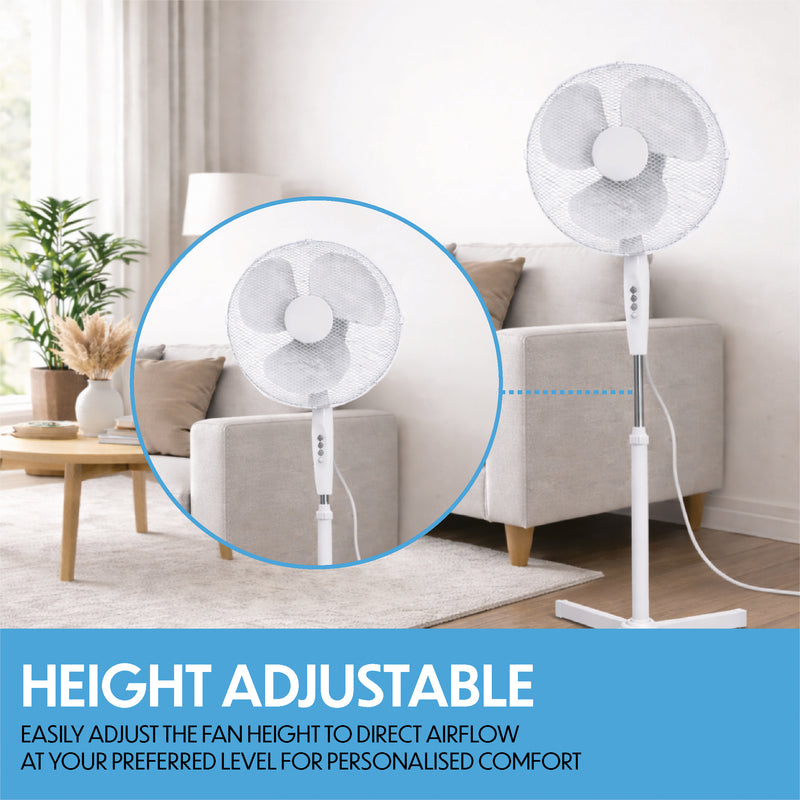Prem-i-air 16" Pedestal Fan with Oscillation, Adjustable Height - White - EH5795, Image  of 8