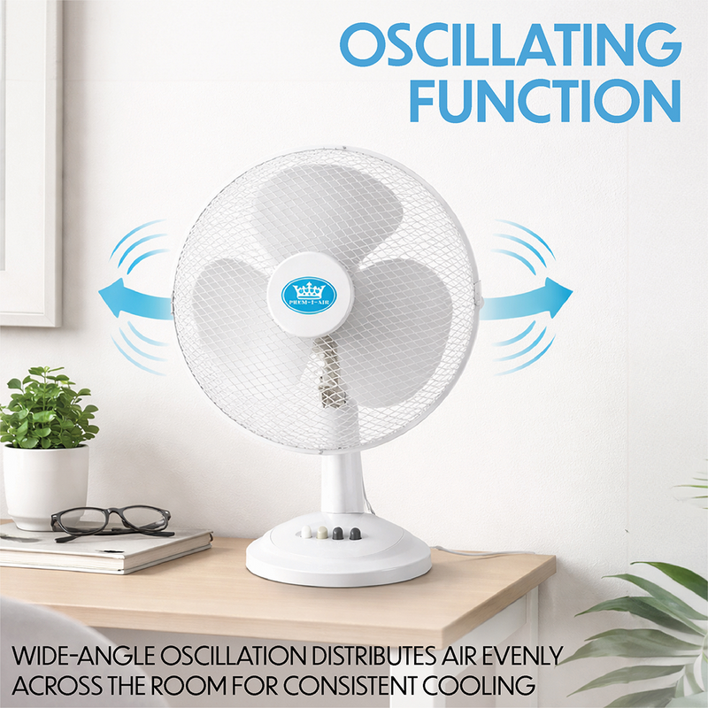 Prem-i-air 12" Compact Desk Fan - 3 Speed Settings, Oscillation & Adjustable Angle - White - EH5522, Image  of 7