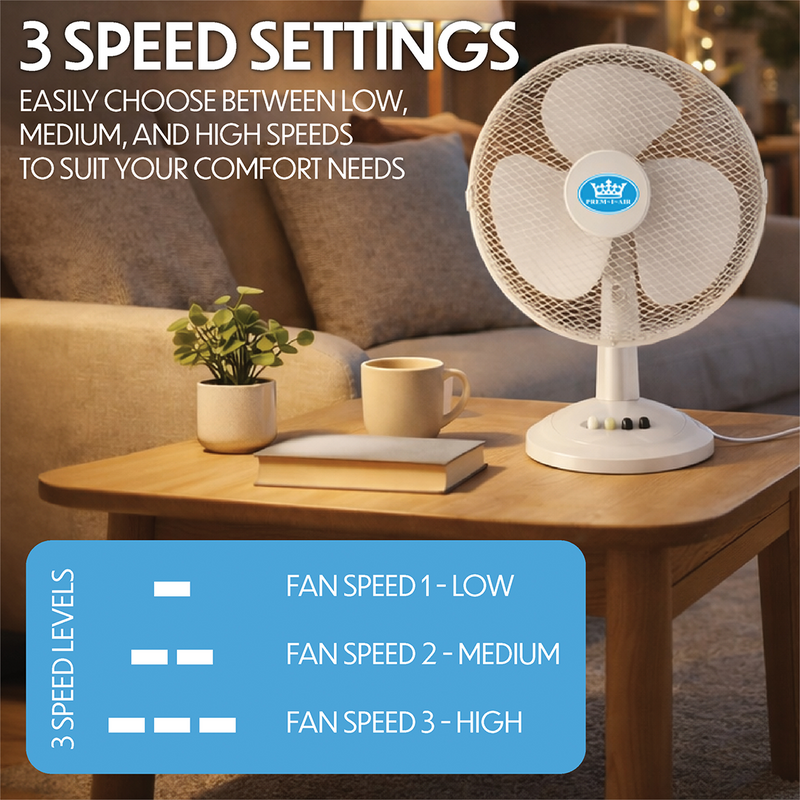 Prem-i-air 16" Compact Desk Fan - 3 Speed Settings, Oscillation & Adjustable Angle - White - EH5798, Image  of 6