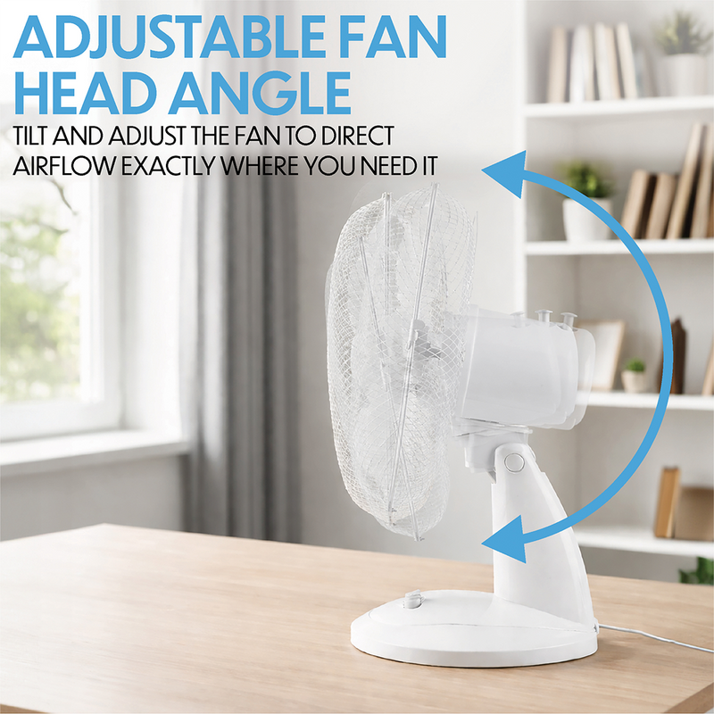 Prem-i-air 12" Compact Desk Fan - 3 Speed Settings, Oscillation & Adjustable Angle - White - EH5522, Image  of 7