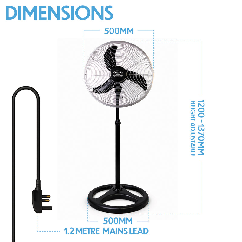 Prem-i-air 18" High velocity Pedestal Fan with Oscillation, Adjustable Height & Angle - Black - EH5804, Image  of 7