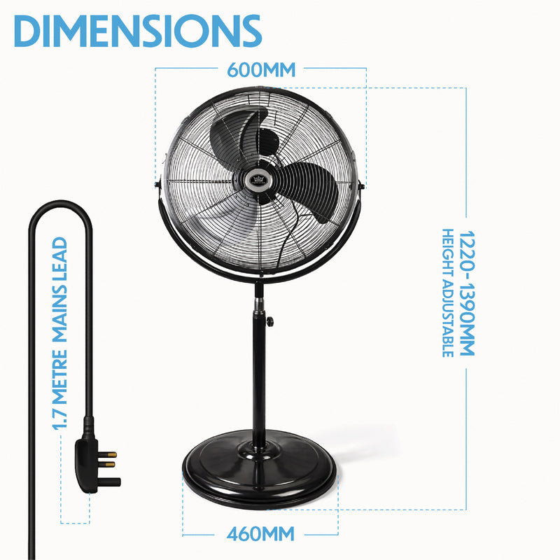 Prem-i-air 20" High Velocity Stand Fan, Adjustable Head, 3 Speeds, Robust Base & Powerful Airflow - EH5864, Image  of 8
