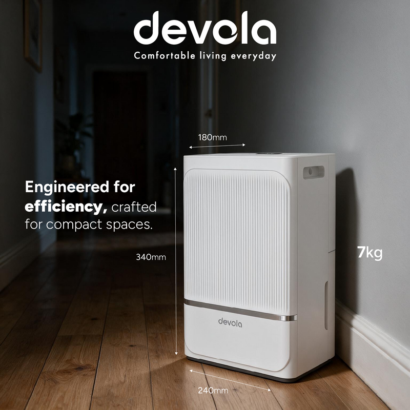 Devola 8L Compact Compressor Dehumidifier with Dust Proof Filter, White - DV8L, Image  of 13