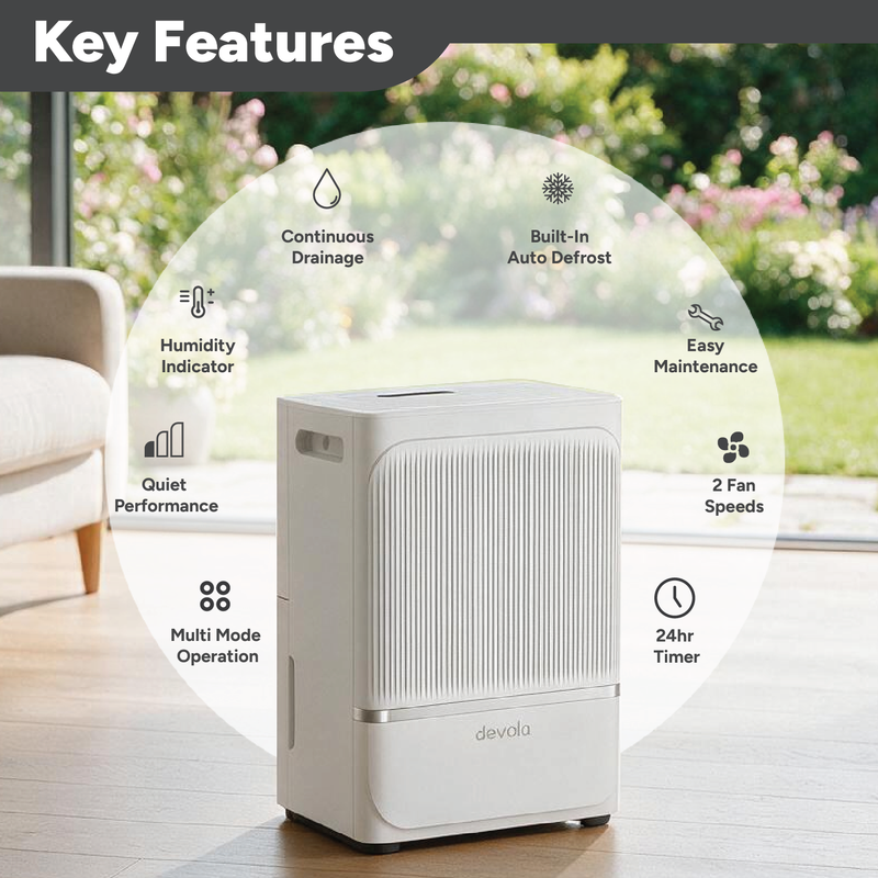 Devola 8L Compact Compressor Dehumidifier with Dust Proof Filter, White - DV8L, Image  of 13