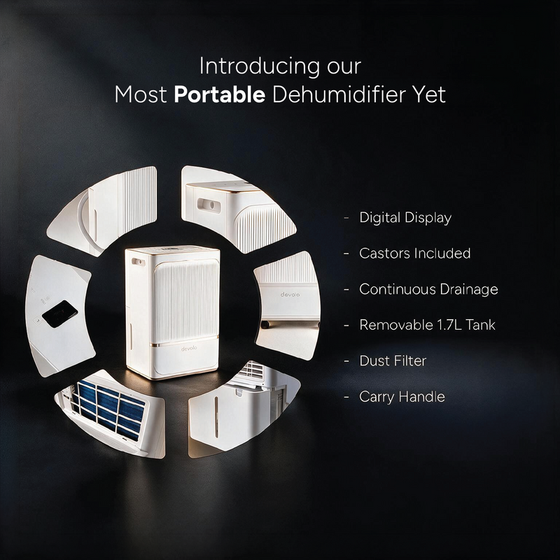 Devola 8L Compact Compressor Dehumidifier with Dust Proof Filter, White - DV8L, Image  of 13