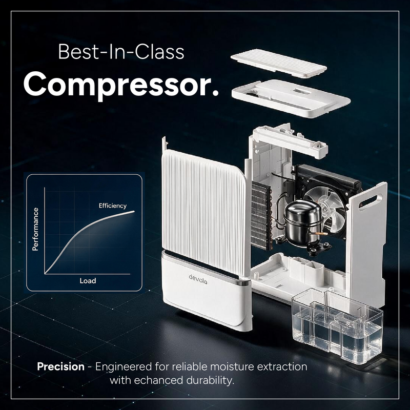 Devola 8L Compact Compressor Dehumidifier with Dust Proof Filter, White - DV8L, Image  of 13