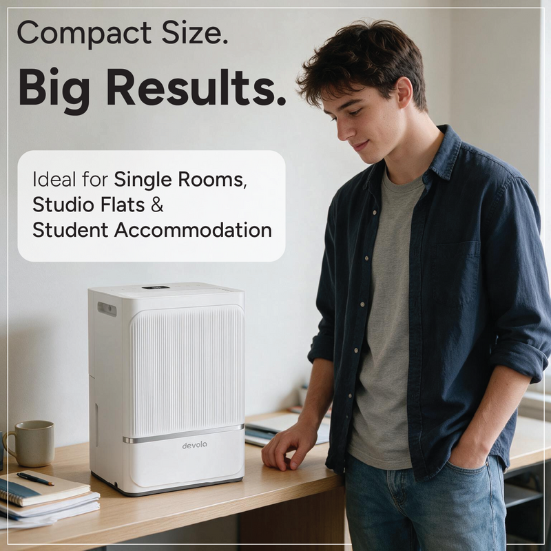 Devola 8L Compact Compressor Dehumidifier with Dust Proof Filter, White - DV8L, Image  of 13