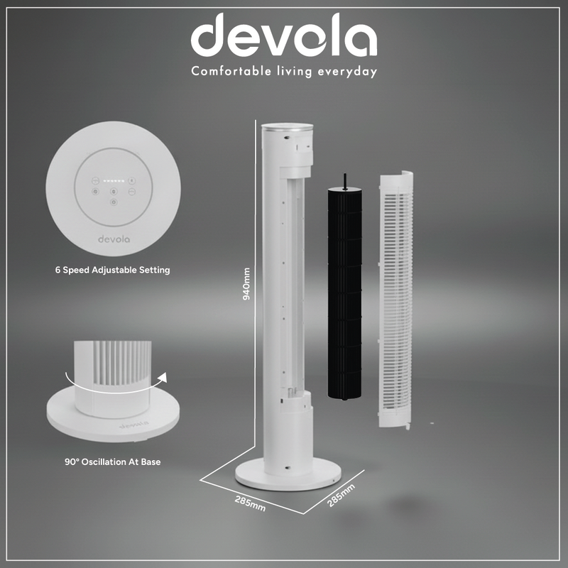 Devola Platinum 38 Inch Tower Fan with Remote, White & Silver - DVTF38PWH, Image  of 7