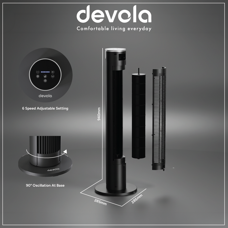 Devola Platinum 38 Inch Tower Fan with Remote, Black & Silver - DVTF38PBS, Image  of 9