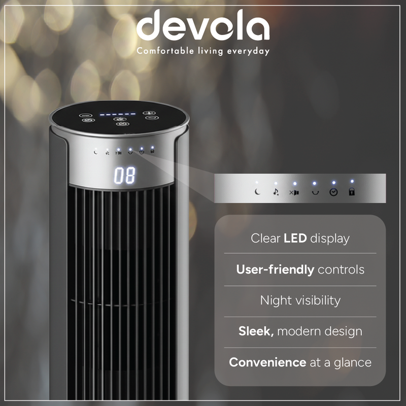 Devola Platinum 38 Inch Tower Fan with Remote, Black & Silver - DVTF38PBS, Image  of 9