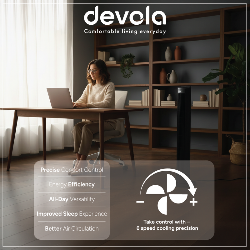 Devola Platinum 38 Inch Tower Fan with Remote, Black & Silver - DVTF38PBS, Image  of 9