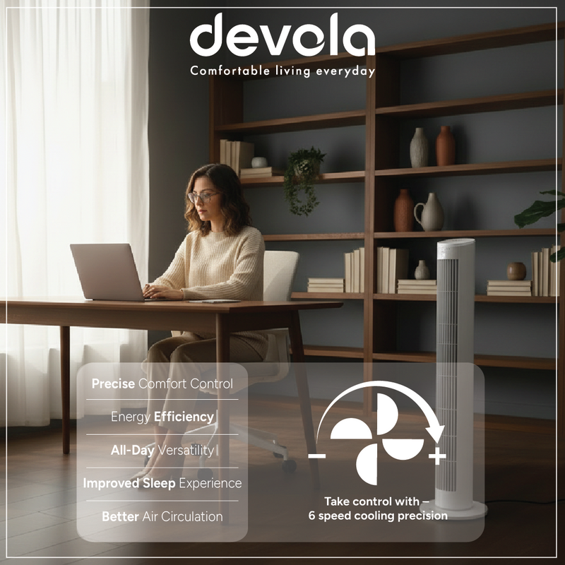 Devola Platinum 38 Inch Tower Fan with Remote, White & Silver - DVTF38PWH, Image  of 7