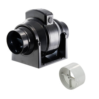 Manrose 100mm In-Line Mixed Flow Extractor Fan with Timer - MF100T With 4” Backdraught Shutter Kit - 1230