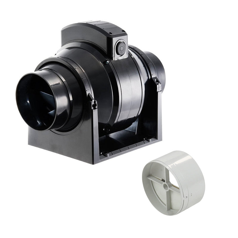 Manrose 100mm In-Line Mixed Flow Extractor Fan with Timer - MF100T With 4” Backdraught Shutter Kit - 1230, Image  of 1