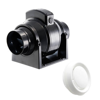 Manrose 100mm In-Line Mixed Flow Extractor Fan with Timer - MF100T With 100mm Air Diffuser Kit - 1250