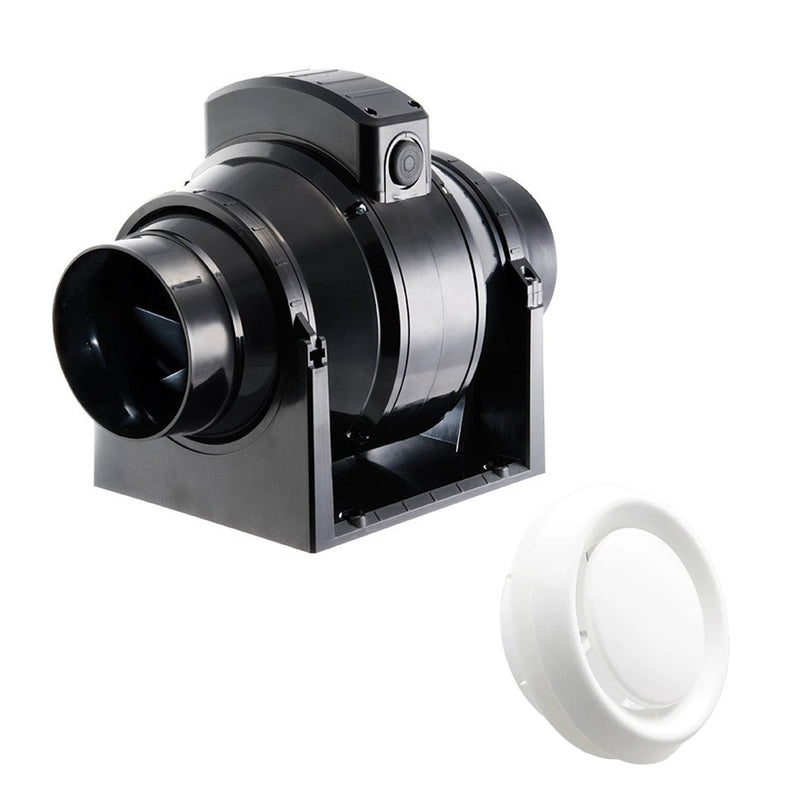 Manrose 100mm In-Line Mixed Flow Extractor Fan with Timer - MF100T With 100mm Air Diffuser Kit - 1250, Image  of 1