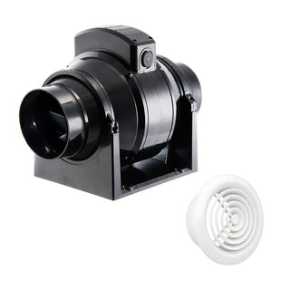 Manrose 100mm In-Line Mixed Flow Extractor Fan with Timer - MF100T With Grille Kit – 2100W