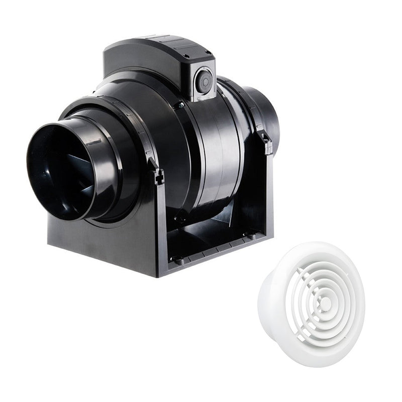 Manrose 100mm In-Line Mixed Flow Extractor Fan with Timer - MF100T With Grille Kit – 2100W, Image  of 1