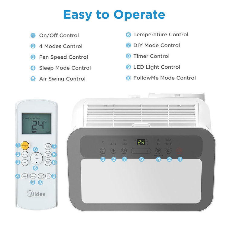Midea 9000BTU 2.6kW Portable Air Conditioning Unit - MPPQ-09CRN7-MID-WIFI, Image  of 11