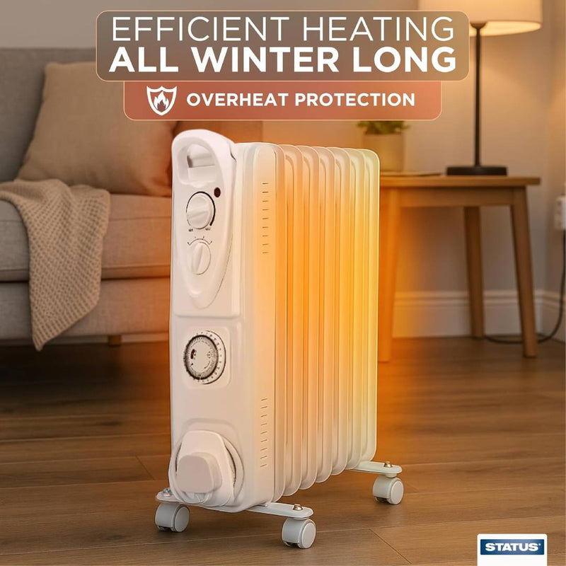 Status 2000W Oil Filled Radiator with Timer - White - OHF9-2000WT1PKB, Image  of 5