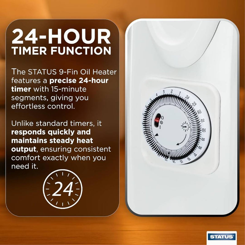 Status 2000W Oil Filled Radiator with Timer - White - OHF9-2000WT1PKB, Image  of 6