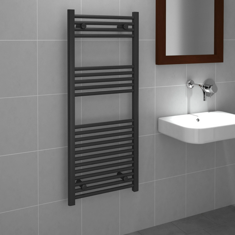 Kudox 400W Straight Thermostatic Towel Rail 500x1100mm, Black - KTR400STRTH5X11MB - 349935, Image  of 2