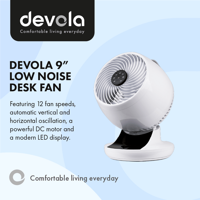 Devola Ultra Quiet 28W 12 Speed 9-inch DC Desk Fan - White - DV9DCDF, Image  of 10