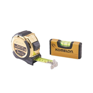 Komelon 5m (16ft) Gold PowerBlade II Tape with Gold Mini Level - XMS23TAPELEV