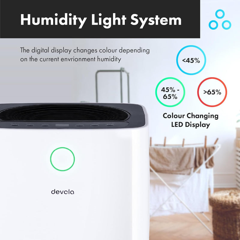 Devola 20L Compressor Dehumidifier & Air Purifier With HEPA Filter & Wi-Fi - DV20LWF, Image  of 11