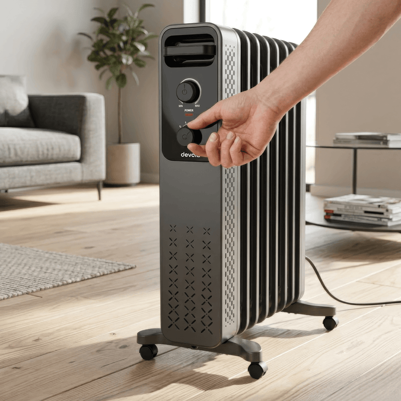 Devola 2500W Oil Filled Radiator with Mechanical Timer, Anthracite - DVOFRM2500B, Image  of 11