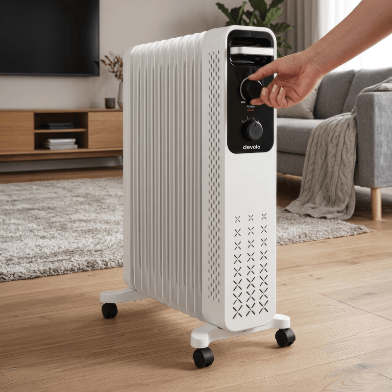 Devola 2500W Oil Filled Radiator with Mechanical Timer, White - DVOFRM2500W, Image  of 12