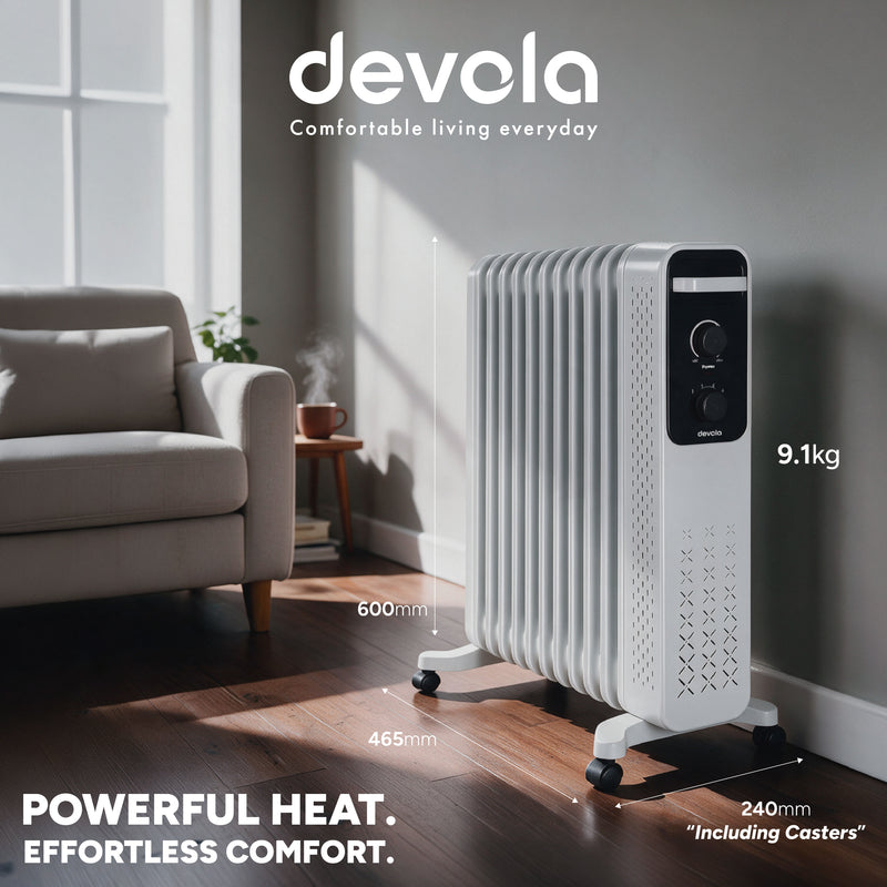 Devola 2500W Oil Filled Radiator with Mechanical Timer, White - DVOFRM2500W, Image  of 12