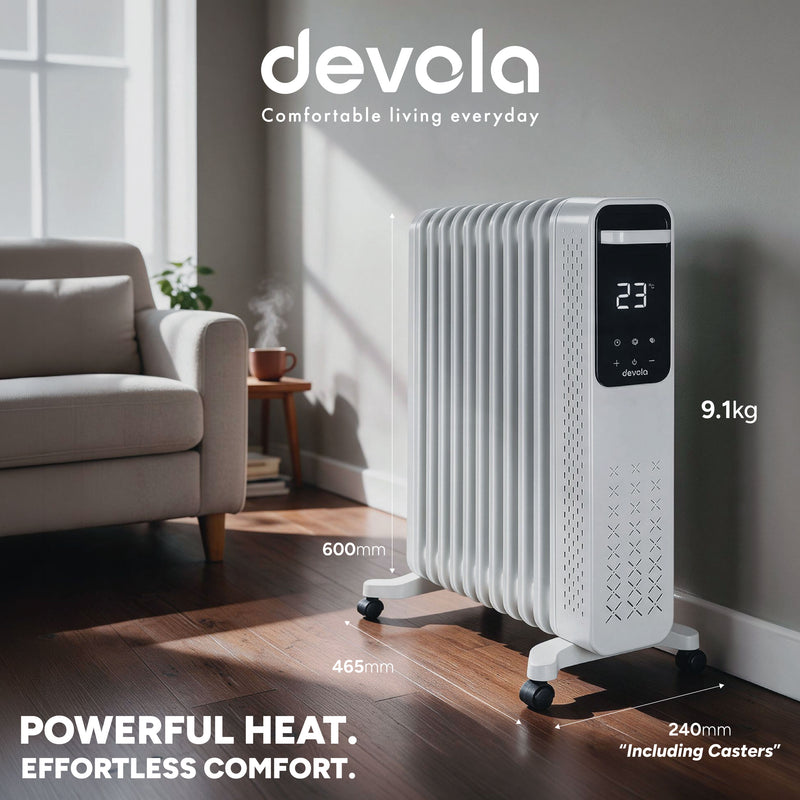 Devola 2500W Oil Filled Radiator 11 Fin, White - DVOFR2500W, Image  of 13