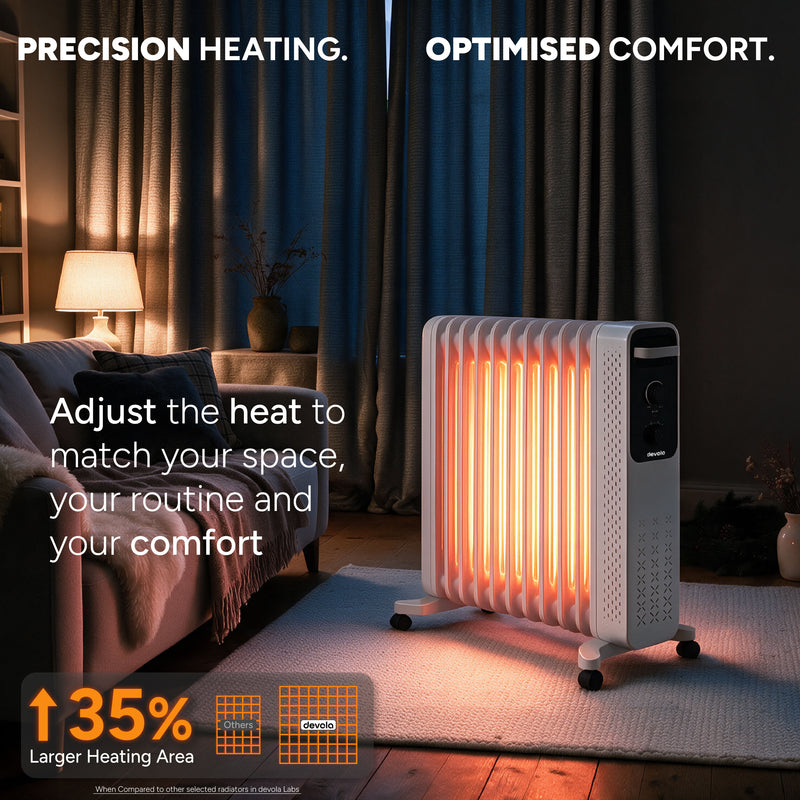 Devola 2500W Oil Filled Radiator with Mechanical Timer, White - DVOFRM2500W, Image  of 12