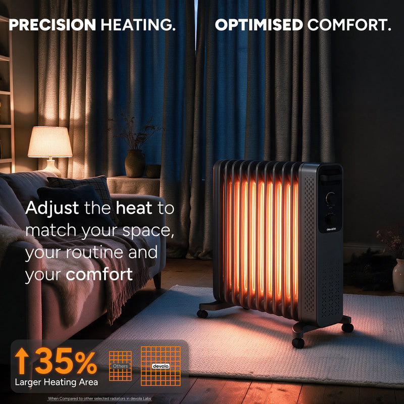 Devola 2500W Oil Filled Radiator with Mechanical Timer, Anthracite - DVOFRM2500B, Image  of 11