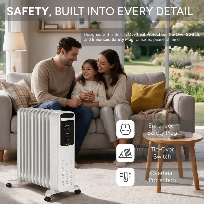 Devola 2500W Oil Filled Radiator with Mechanical Timer, White - DVOFRM2500W, Image  of 12