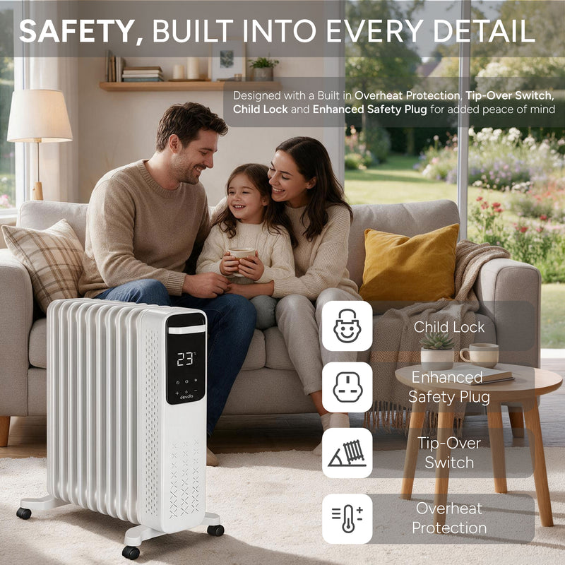 Devola 2500W Oil Filled Radiator 11 Fin, White - DVOFR2500W, Image  of 13