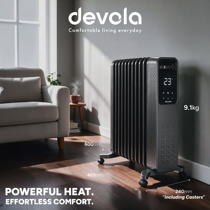 Devola 2500W Oil Filled Radiator 11 Fin, Anthracite - DVOFR2500B, Image  of 12
