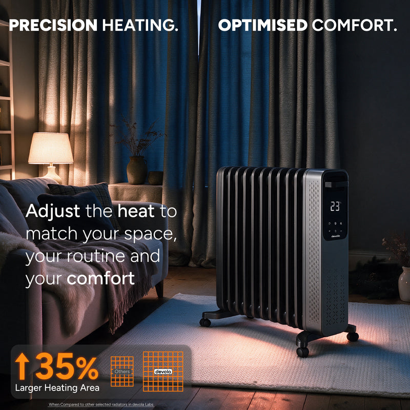 Devola 2500W Oil Filled Radiator 11 Fin, Anthracite - DVOFR2500B, Image  of 12