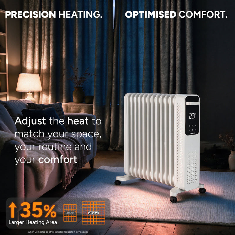 Devola 2500W Oil Filled Radiator 11 Fin, White - DVOFR2500W, Image  of 13
