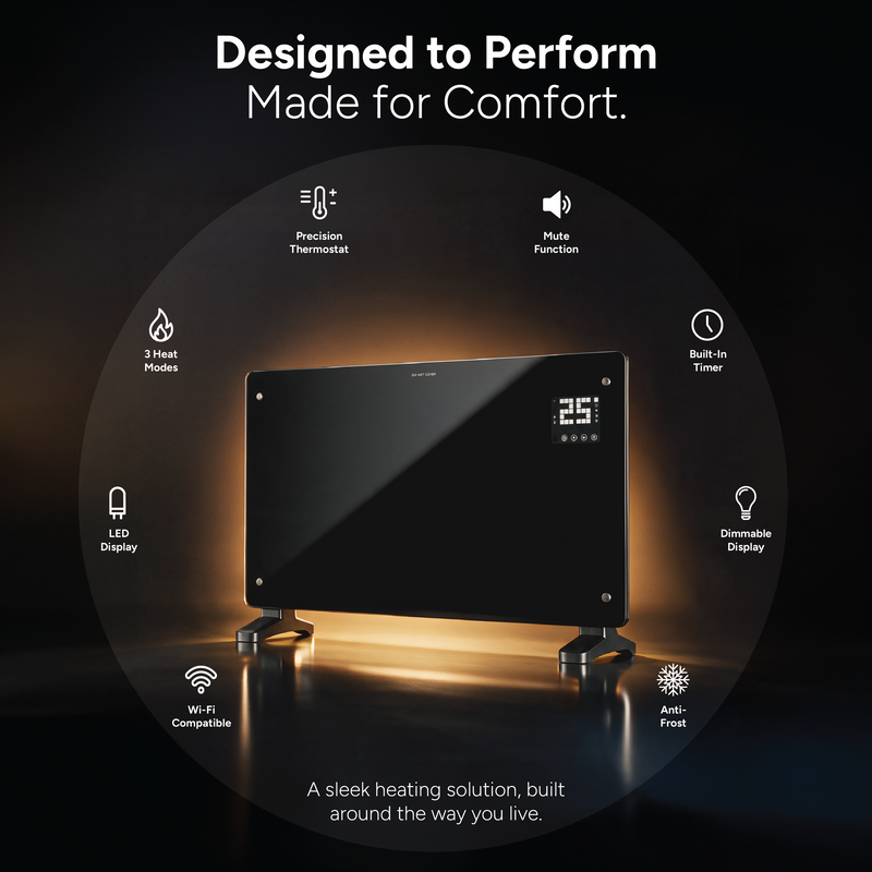 Devola Designer 2.5kW Smart Glass Panel Heater with Timer Black - DVPW2500B, Image  of 14