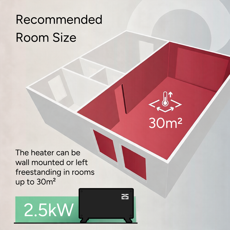 Devola Designer 2.5kW Smart Glass Panel Heater with Timer Black - DVPW2500B, Image  of 14