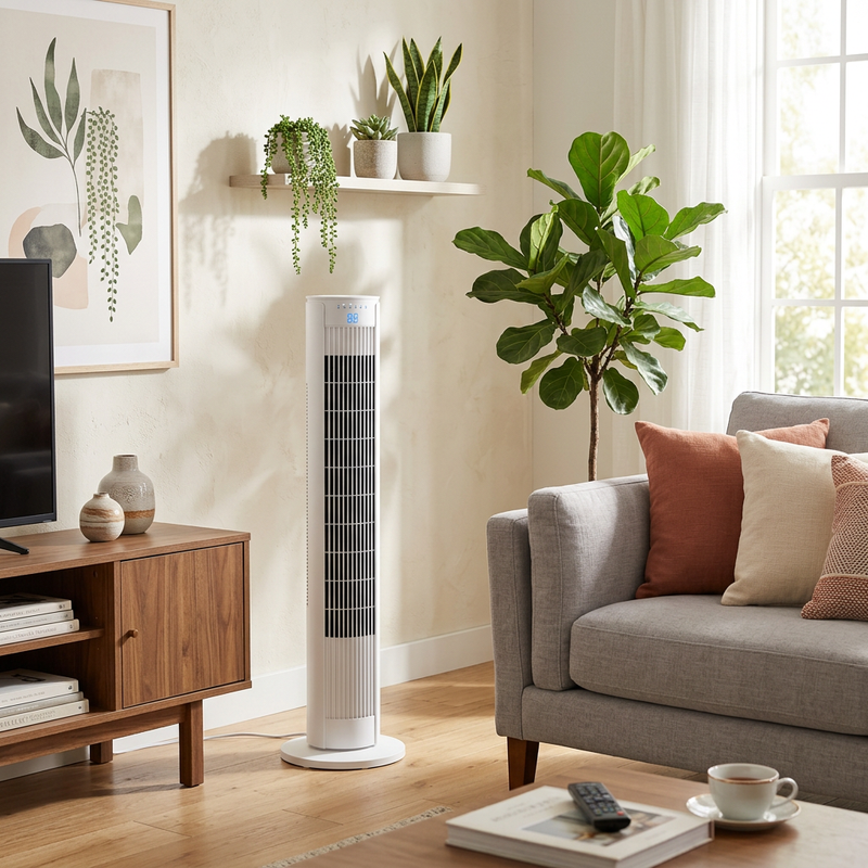 Devola Platinum 38 Inch Tower Fan with Remote, White & Silver - DVTF38PWH, Image  of 8