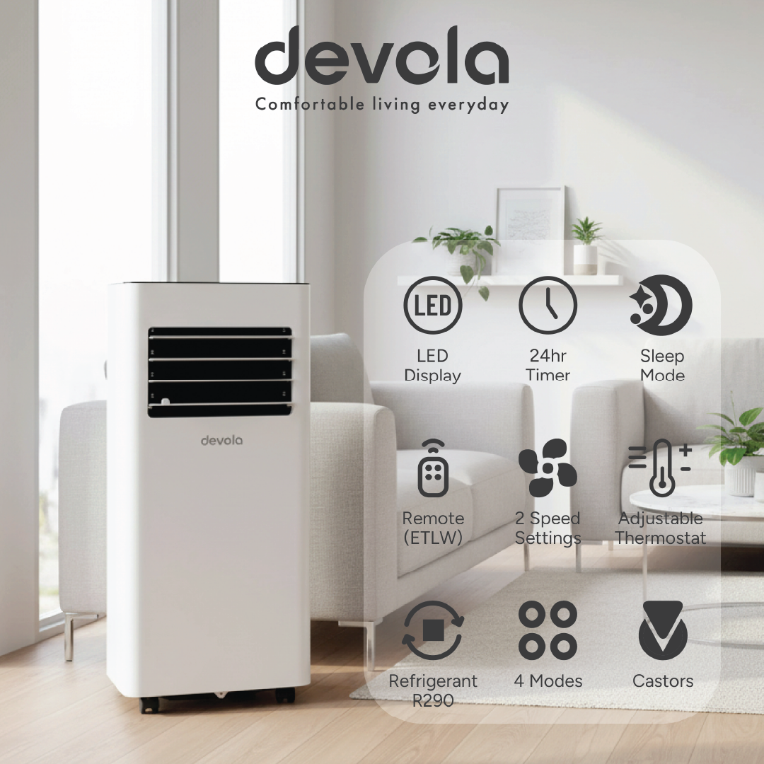 Devola Compact Portable Air Conditioner with Wi-Fi and 2x Window kits