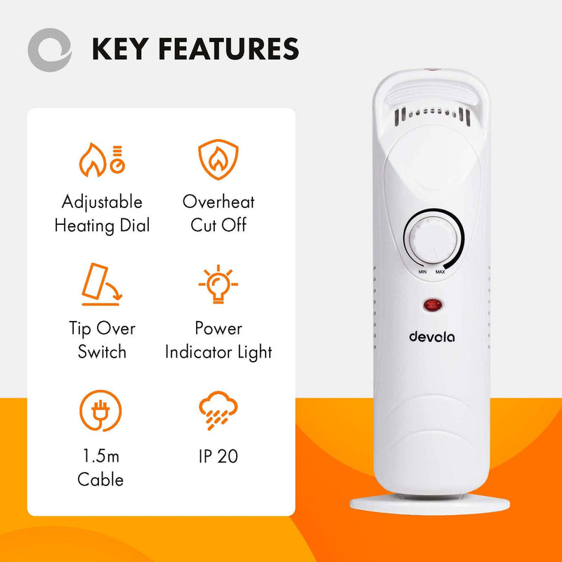 Devola 600W Mini Oil Filled Radiator (White) - DVMOR7F06W, Image  of 8