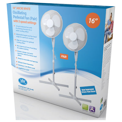 Prem-I-Air 16" White Oscillating Pedestal Fans with 3 Speed Settings (Twin Pack) - EH1797, Image 2 of 2