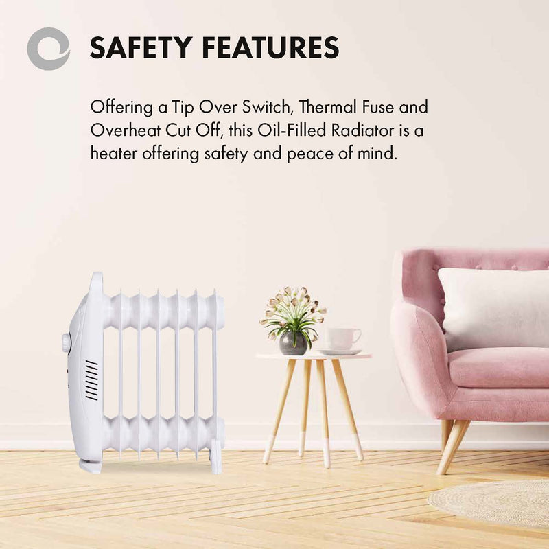 Devola 600W Mini Oil Filled Radiator (White) - DVMOR7F06W, Image  of 8