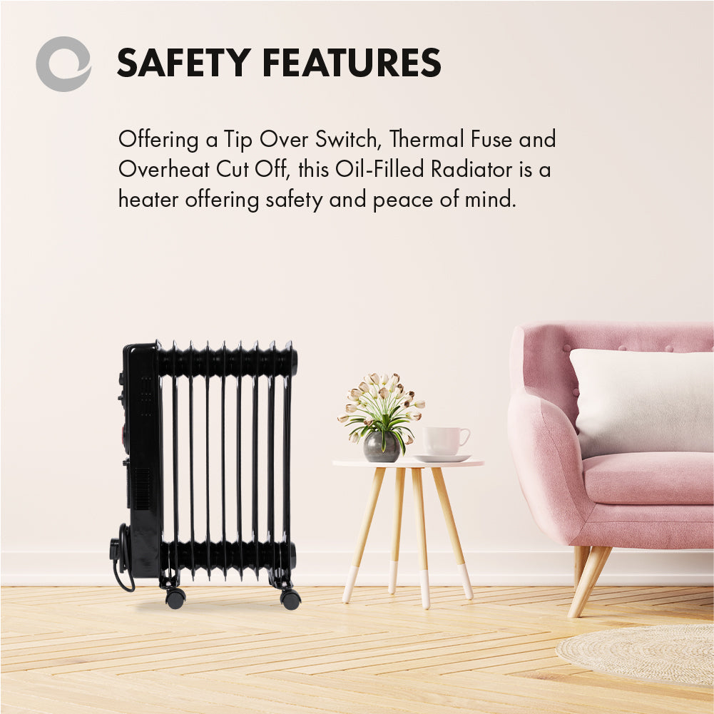 Devola 2500W Oil Filled Radiator (Black) - DVSOR9F25B